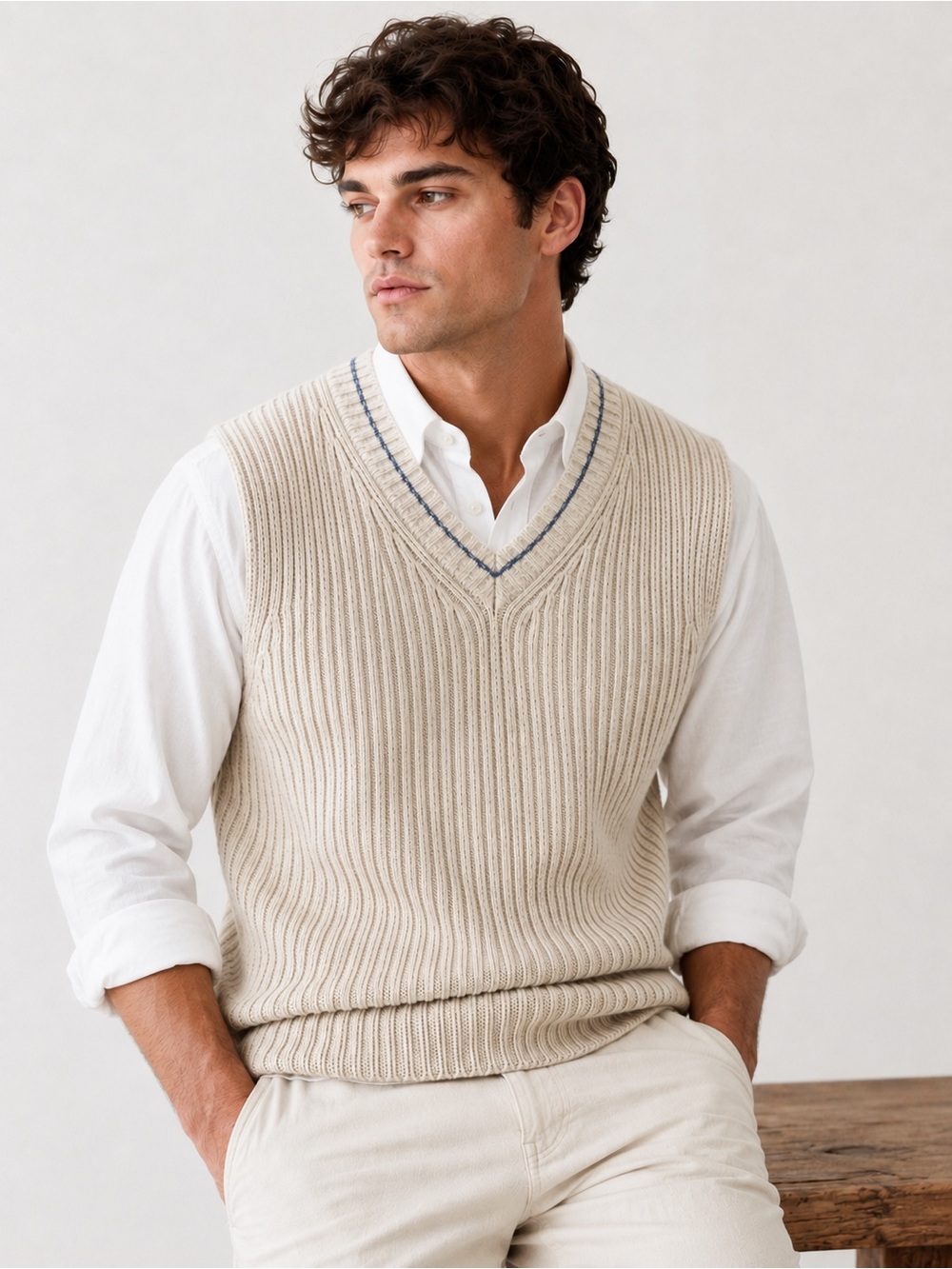 High Sierra Men’s Cotton Ramie Sweater Vest V-Neck Ribbed Knit